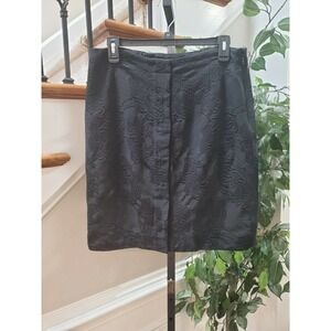 Escada Women's Black Floral Polyamide Pull on Pencil Casual Short Skirt Size 40